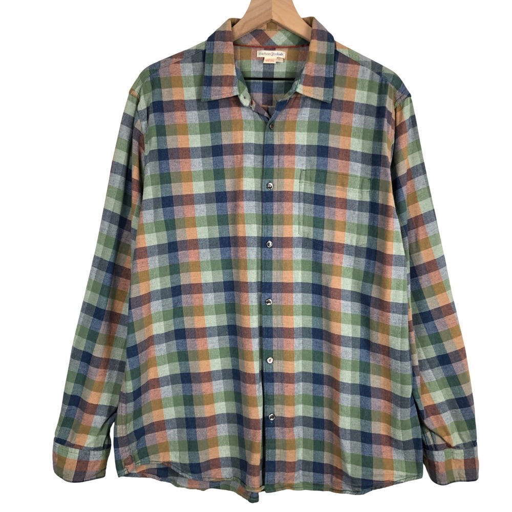 Carbon 2 Cobalt 100% Cotton‎ Button Up Shirt Mens Sz L Multicolor Plaid Check